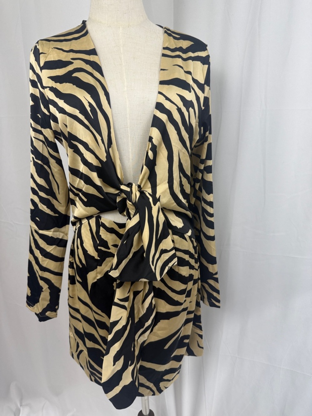 Fashion Nova Taupe & Black Zebra Satin Mini Dress